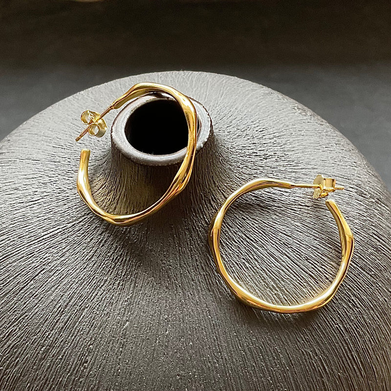 Gold organic solid hoop earrings