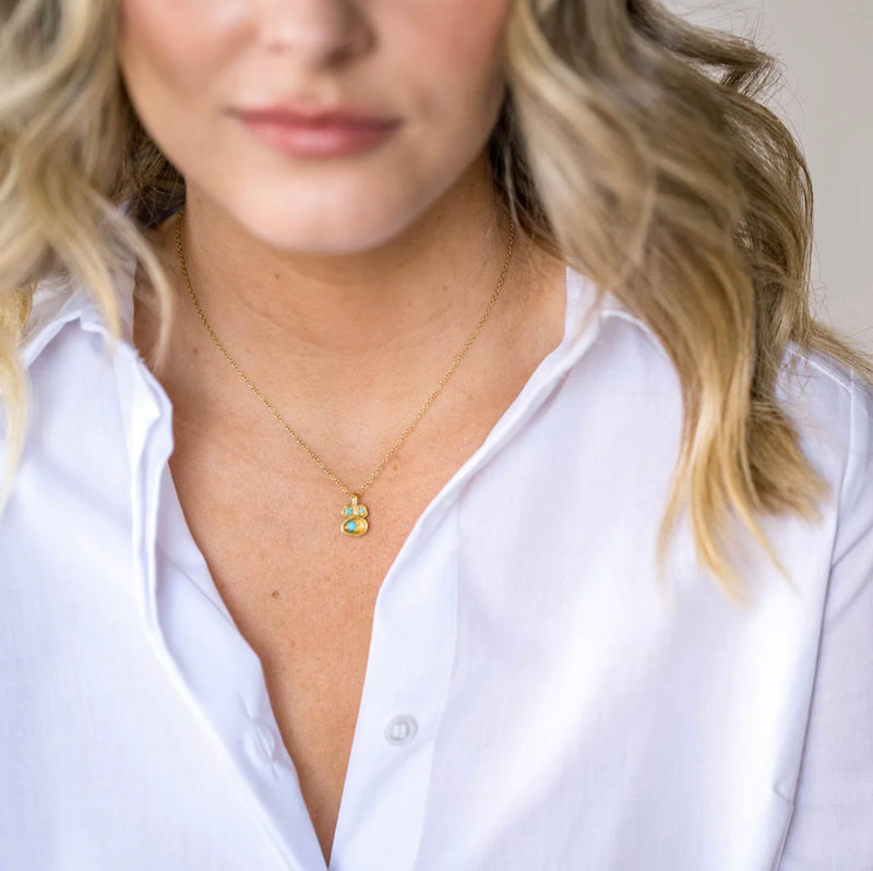 TURQUOISE AND GOLD VERMEIL PENDANT DROP NECKLACE