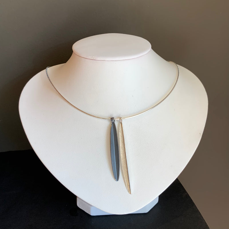 Double Barley Leaf Silver and Oxidised Silver on Snake Chain