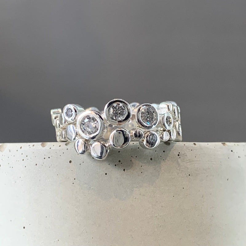 Dotty Silver Organic Eternity Style Salt & Pepper Diamond Ring