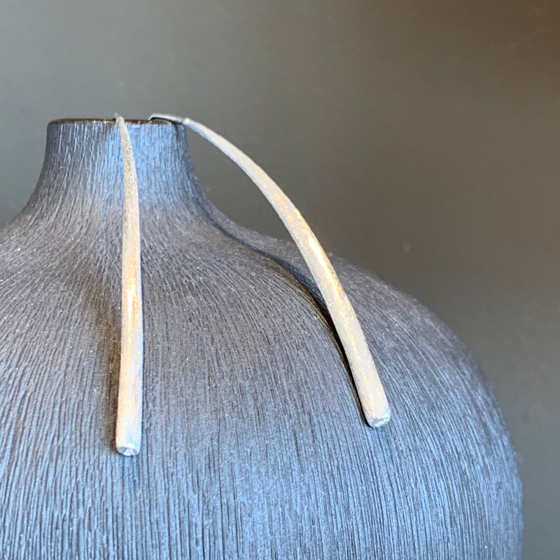 Silver organic long drop textured earrings