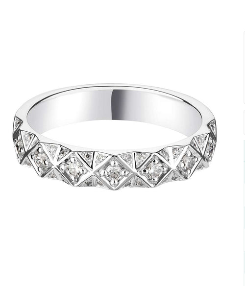 A Geometric Diamond Set Ring - Medium Width