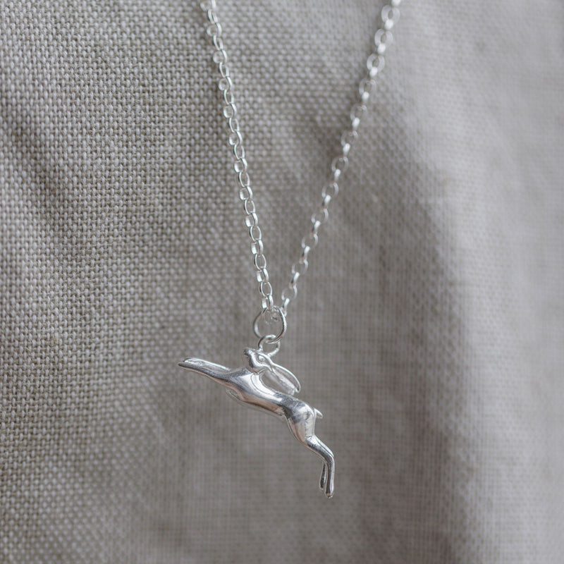 Leaping Hare Silver Pendant Necklace - Guess How Much I Love You Collection