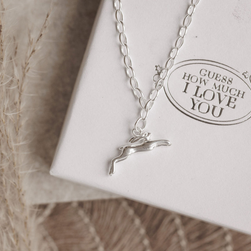 Leaping Hare Silver Pendant Necklace - Guess How Much I Love You Collection