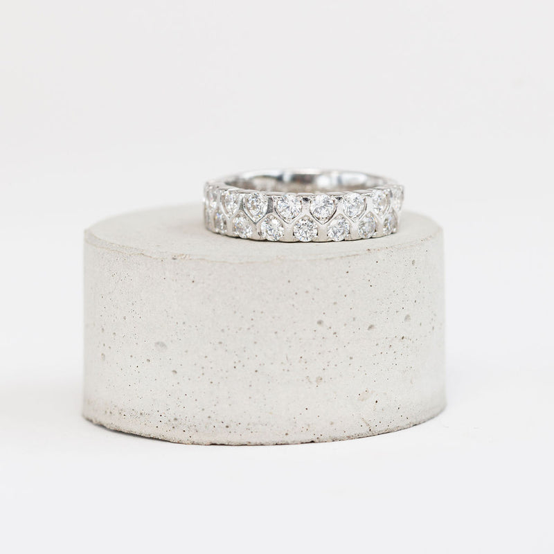 A Geometric Diamond Set Ring - Wide