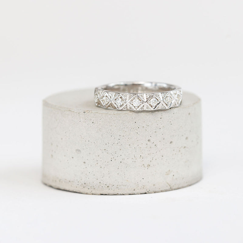 A Geometric Diamond Set Ring - Medium Width