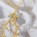 Coral Drop Statement Gold Pendant With Peridot Stone