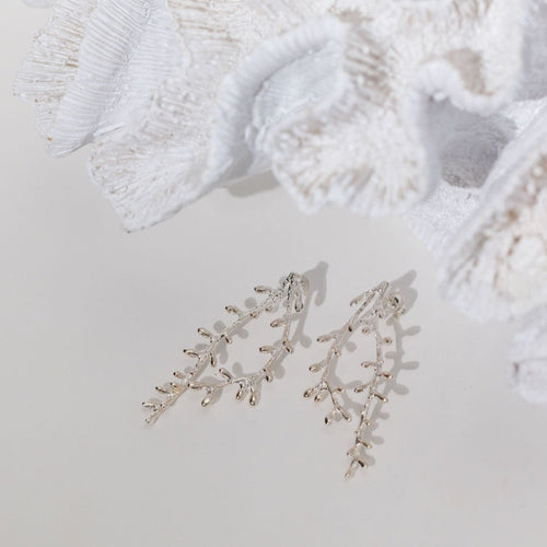 Coral Drop Silver Statement Earrings