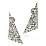 Softy Textured Silver Large Statement Angular Stud Earrings