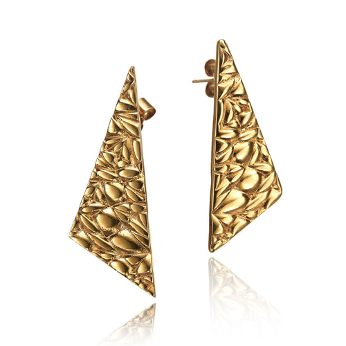 Softy Textured Gold Large Statement Angular Stud Earrings