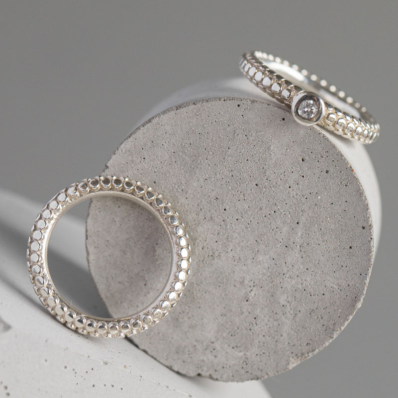 Dotty Textured Thick Silver Grey Diamond Ring