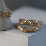 Dotty Textured Thick Solid Gold Diamond Ring