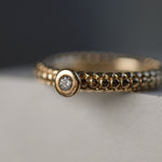 Dotty Textured Thick Solid Gold Diamond Ring