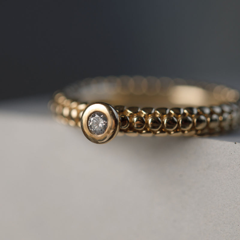 Dotty Textured Thick Solid Gold Diamond Ring