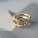 Dotty Textured Thick Solid Gold Diamond Ring