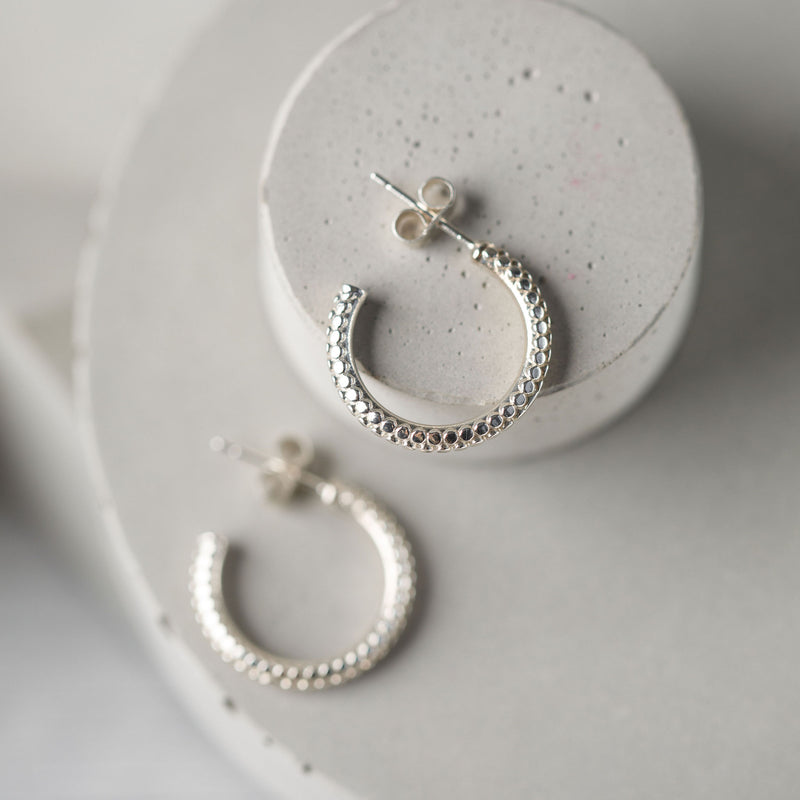 Dotty Solid Silver Medium Hoop Earrings