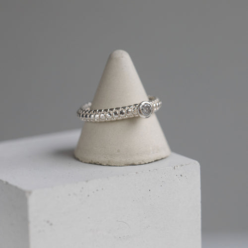 Dotty Textured Thick Silver Grey Diamond Ring