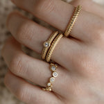 Dotty Textured Thick Solid Gold Diamond Ring