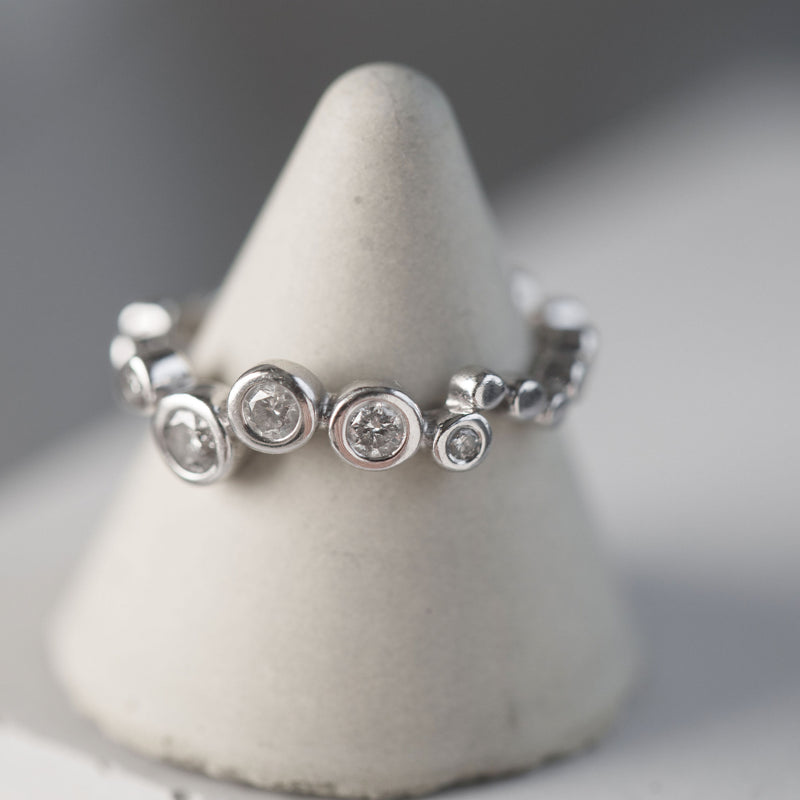 Dotty Silver Organic Eternity Style Salt & Pepper Diamond Ring