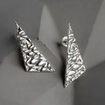 Softy Textured Silver Large Statement Angular Stud Earrings