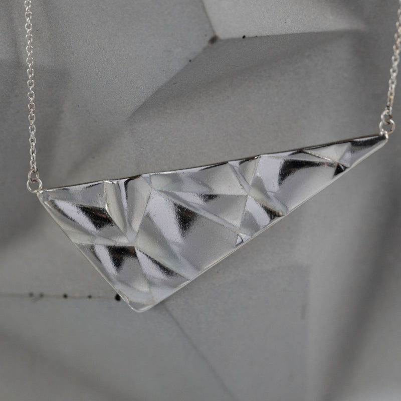 Softy Collection Silver  Large  Angular Textured Statement Necklace