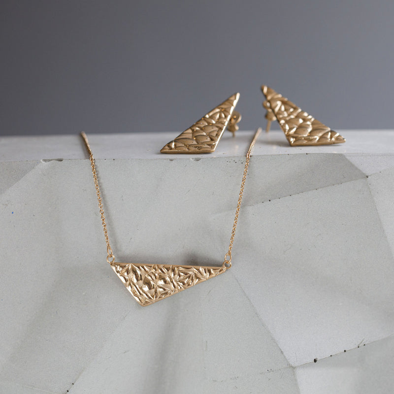 Softy Textured Gold Large Statement Angular Stud Earrings