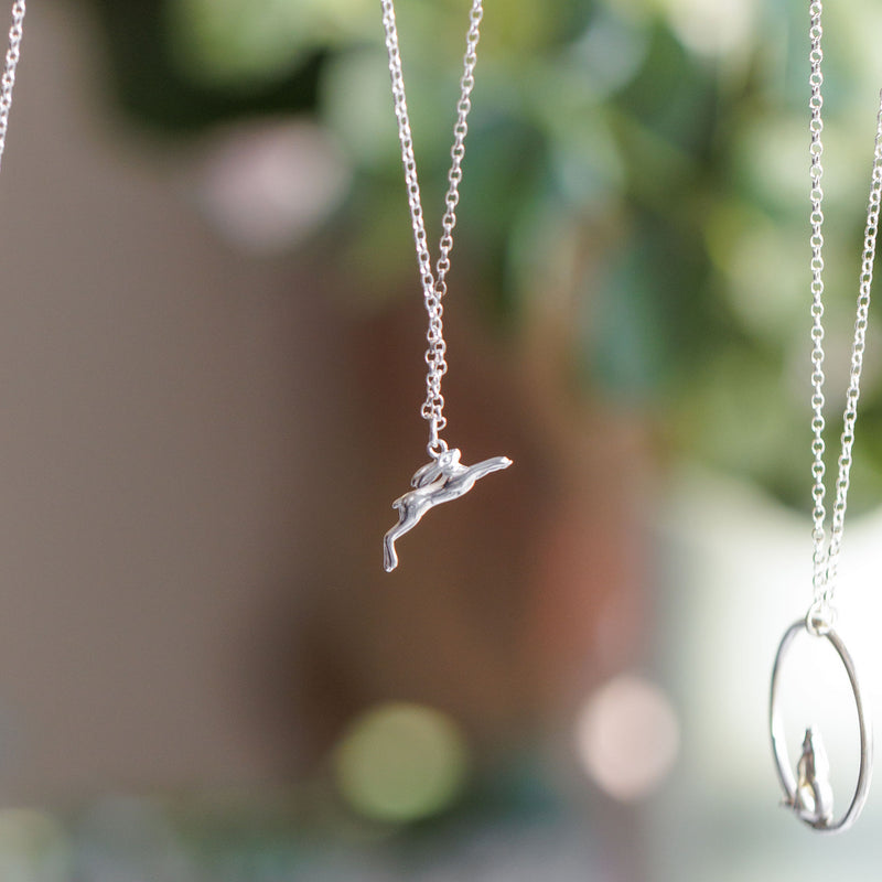 Leaping Hare Silver Pendant Necklace - Guess How Much I Love You Collection